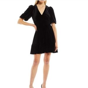 ANTONIO MELANI Thelma Short Black Mini Velvet Dress with Bubble Sleeves